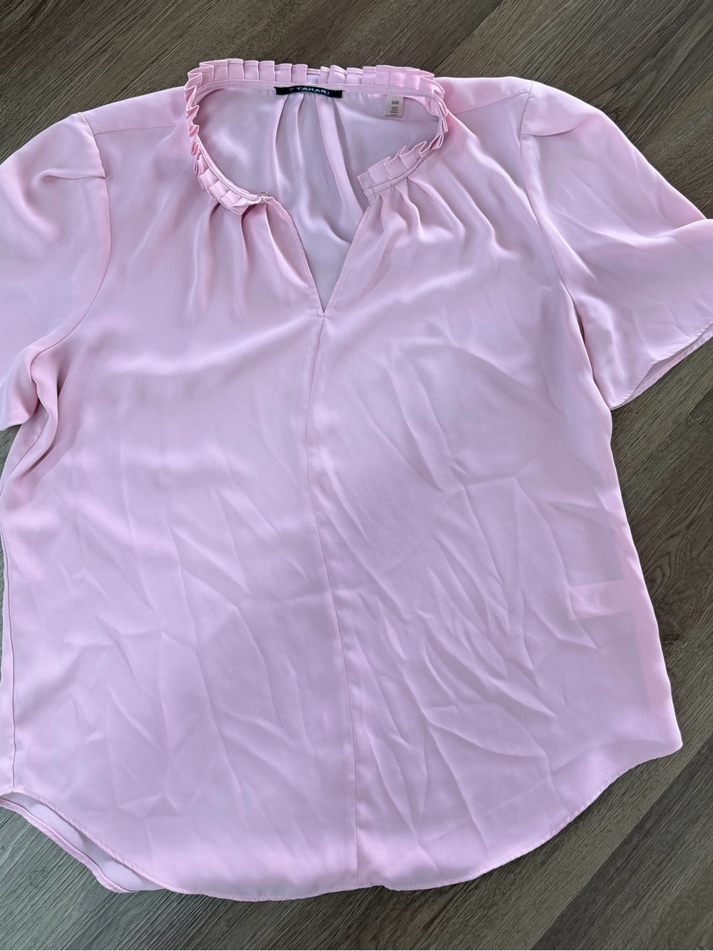 Tahari Soft Pink Short-Sleeve Ruffle-Trim V-Neck Blouse
